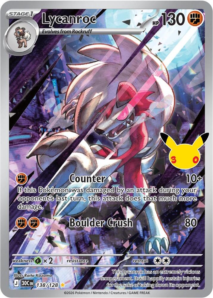 Lycanroc 138/128 (ME: 30th Celebration)  - Full Art Holo