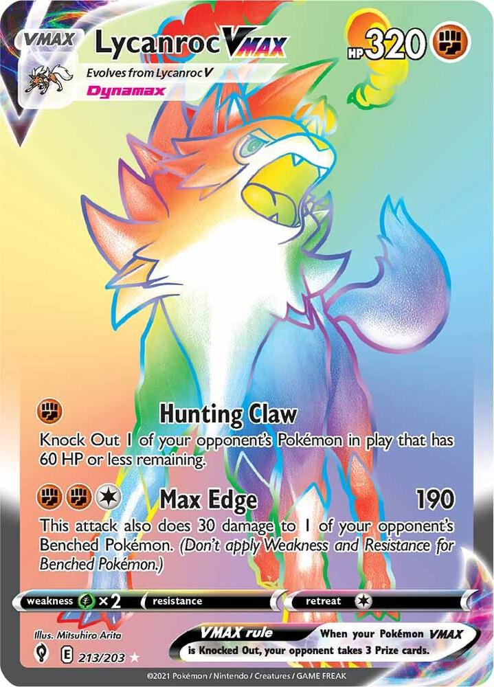 Lycanroc VMAX Secret 213/203 (SWSH07: Evolving Skies)  - Holofoil