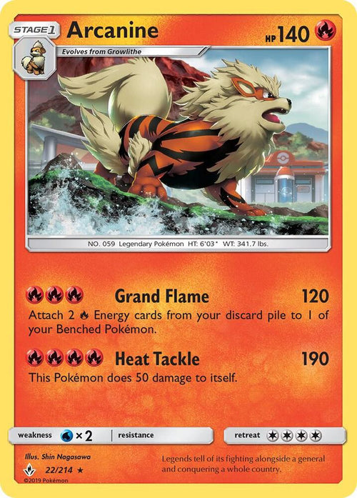 Arcanine 22/214 (SM - Unbroken Bonds)  - Holofoil